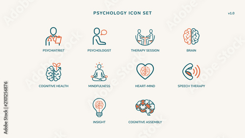 Psychology and professional cognitive health icons - Ideal for psychiatric clinic websites, counseling marketing, or therapy brochures.