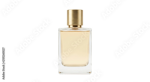 Картината върху платно Elegant glass perfume bottle with golden cap and light amber liquid