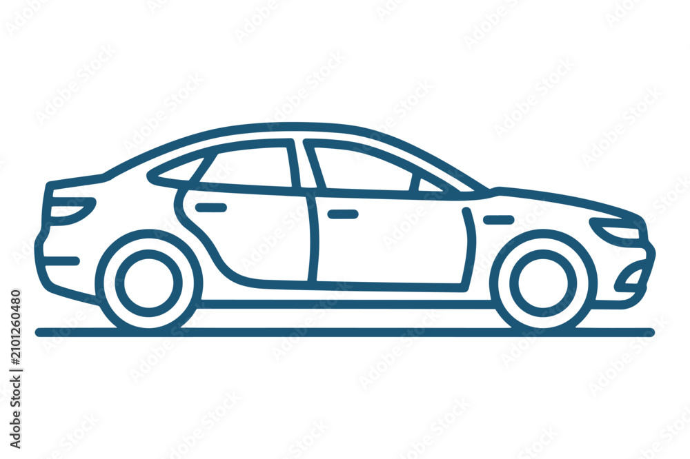 Naklejka premium Sedan Car Line Icon. Modern Automobile Outline Vector Illustration