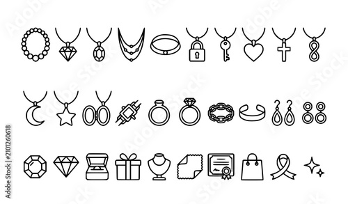 Bild auf Leinwand Jewelry and accessories line art collection minimalist vector icons