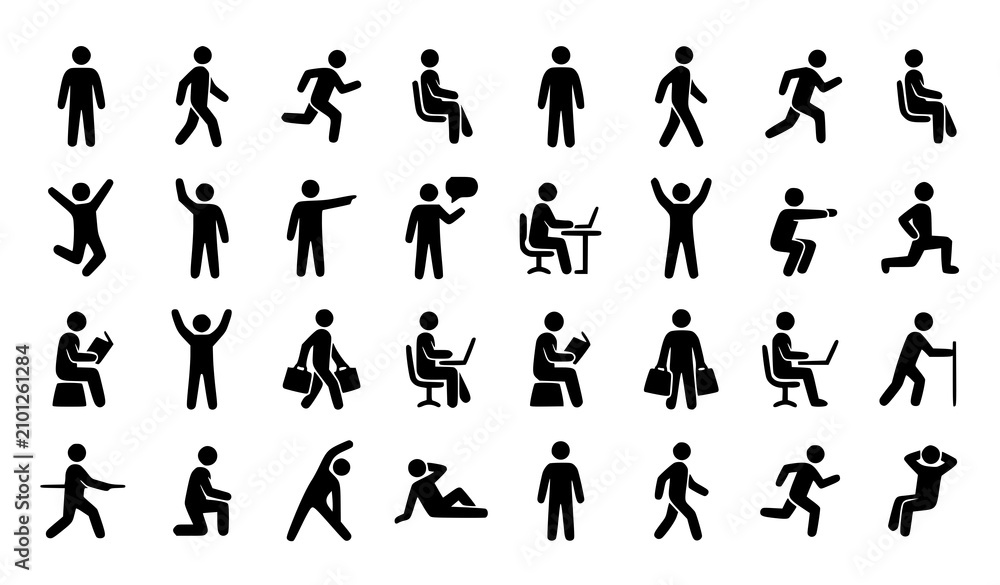 Fototapeta premium Diverse human figures silhouette set activities and poses for design projects