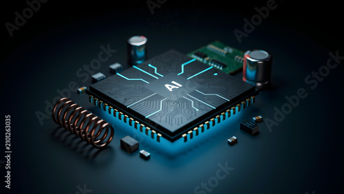 Obraz na płótnie Artificial intelligence ai processor chip on circuit board with electronic components