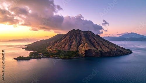 Krakatoa Volcano Island Landscape Sunset.