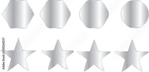 Billede på lærred Set of metallic silver geometric shapes, including hexagons with varying degrees