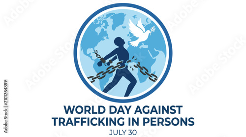 Foto Human Trafficking Awareness Emblem Silhouette Against World Map Vector Illustrat