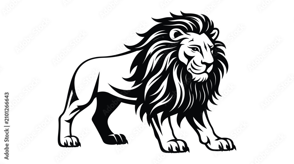 Obraz premium Lion illustration vector, bold black and white wild animal