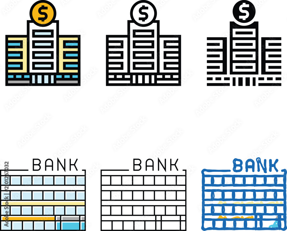 Obraz premium skyscraper bank building color icon vector. skyscraper bank building forms sign. isolated symbol