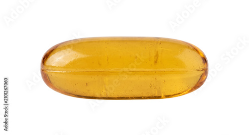 Cuadro en lienzo Single translucent amber gel capsule with visible internal bubbles on white back