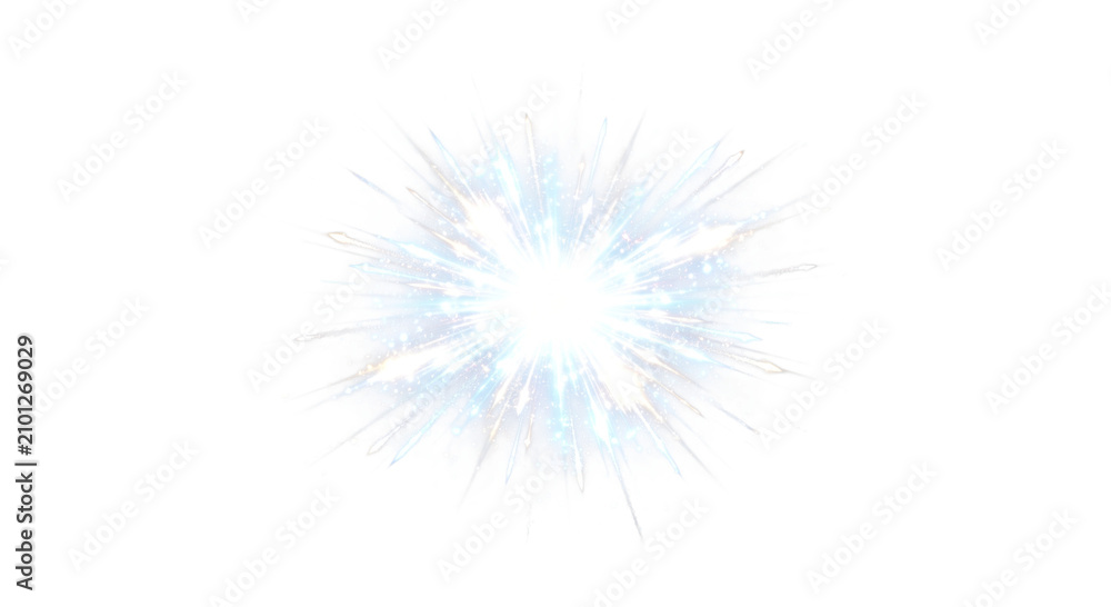 Fototapeta premium Bright starburst explosion with glittering particles and light streaks