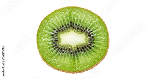 фотографія Close-up macro shot of a vibrant green kiwi fruit slice with black seeds