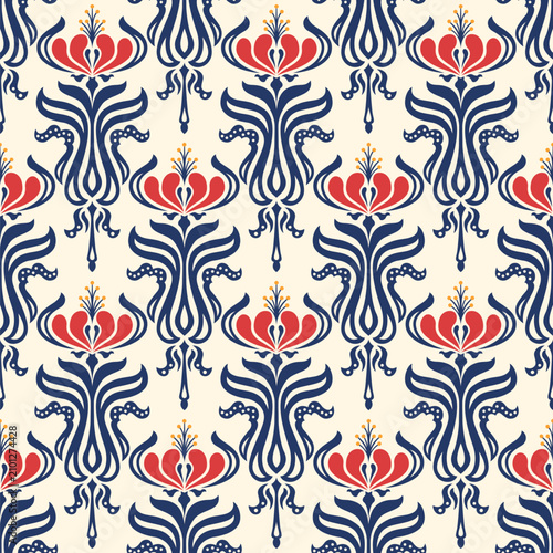 Art nouveau floral damask seamless pattern