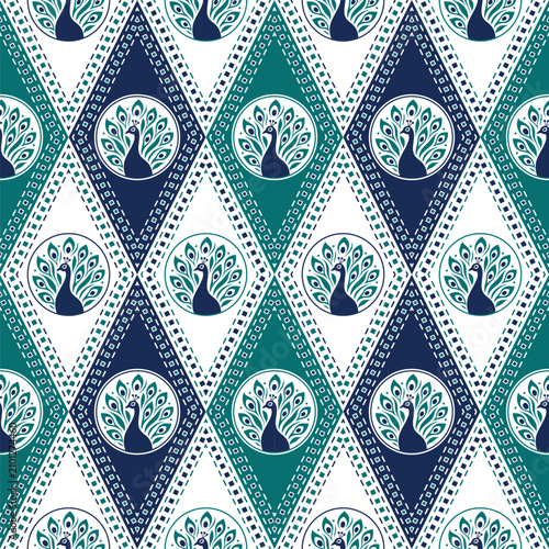Seamless peacock geometric diamond argyle pattern