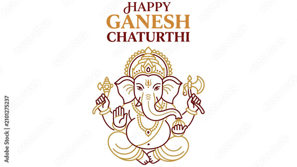 Fototapeta premium Happy Ganesh Chaturthi Line Art Illustration Of Lord Ganesha Minimalist Hindu Festival Icon