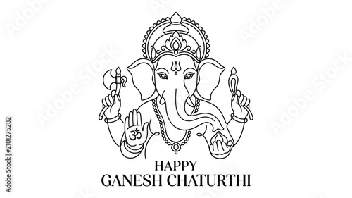 Happy Ganesh Chaturthi Line Art Illustration Of Lord Ganesha Minimalist Hindu Festival Icon