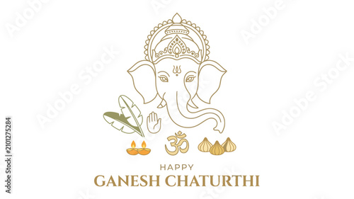 Happy Ganesh Chaturthi Line Art Illustration Of Lord Ganesha Minimalist Hindu Festival Icon