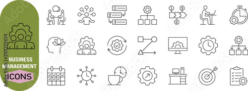 Business process management vector icons. gear icon set, target icon set, calendar icon set