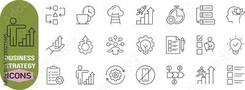 Business productivity process line icons. gear icon set, checklist icon set, lightbulb icon set