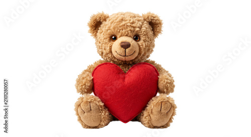 Quadro su tela Cute teddy bear holding a red heart, symbolizing love and affection