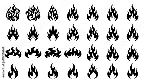 Photos Flame silhouettes collection black vector graphics on a white background