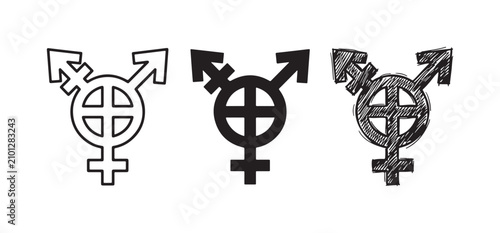 Fotografija Transgender Symbol with Crossbar Icons Set in Outline, Solid, and Hand-Drawn Ske