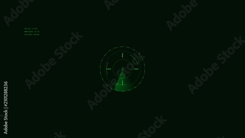 Animated Military Radar Screen with Green Sweep and HUD Display, Futuristic Green Radar Sweep Animation – HUD Sonar Scanner Loop on Black Background