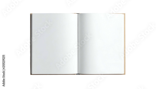 Open book, centered, blank white pages against black background