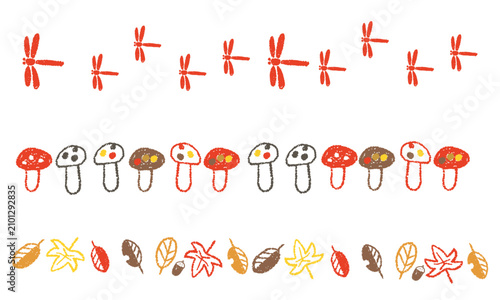 かわいい手描きの秋の罫線イラスト素材