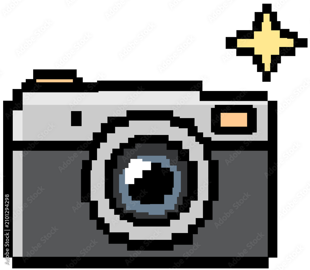 Fototapeta premium Cute pixel camera icon isolated on transparent background