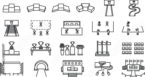 Foto Victory ceremony setups architectural floor plans flat graphics assortment inclu