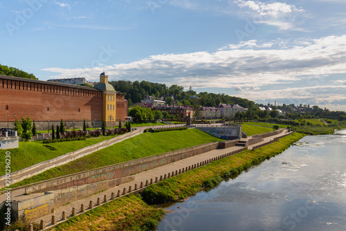 The fortress wall of the Smolensk Kremlin and embankment of the Dnieper River
