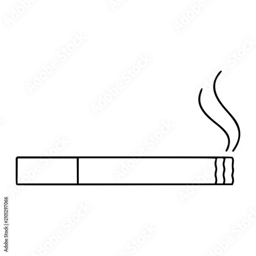 Minimalist line art vector icon of burning cigarette with rising smoke wisps, featuring clean outline strokes and hand-drawn style for antismoking health warning illustration design