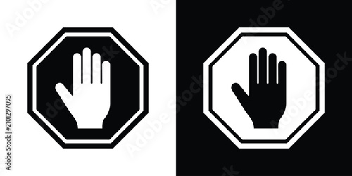 Tableau sur toile Flat octagonal stop sign featuring a minimalist straight wrist hand gesture