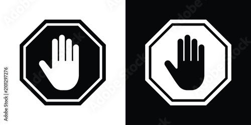 Tableau sur toile Flat octagonal stop sign featuring a minimalist straight wrist hand gesture