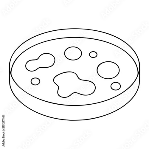 A minimalist vector illustration of a petri dish containing bacterial colonies, depicted as a clean line art icon suitable for scientific diagrams, biology education, and medical research concepts.
