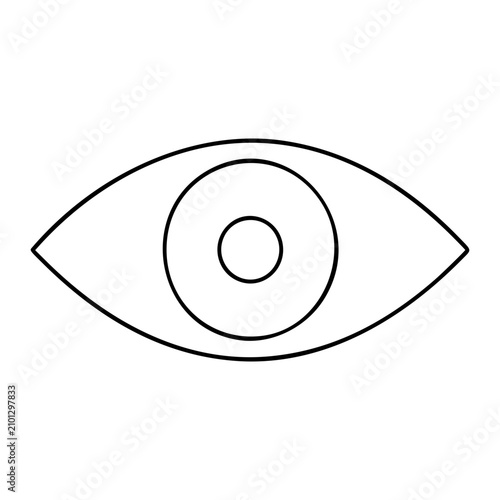 A minimalist vector icon of a human eye featuring a simple almond shape with a central iris and pupil, perfect for vision care, medical concepts, or spiritual symbolism in a clean line art style on