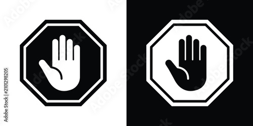 Schilderij op canvas Flat octagonal stop sign featuring a minimalist straight wrist hand gesture