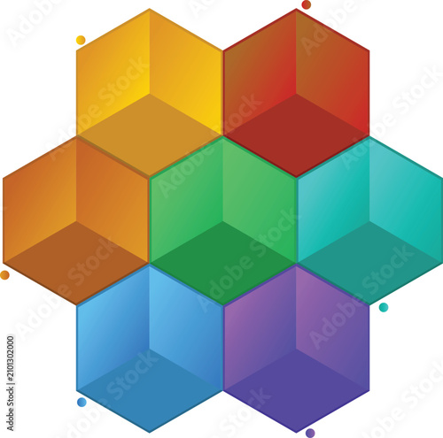Isometric 3D Hexagon Cube Cluster Infographic Template 7 Steps