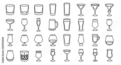 Cuadro en lienzo Modern One Line Alcohol Beverage Glasses Monoline Outline Editable Vector Collec