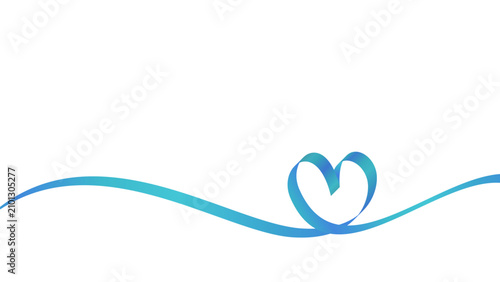 Ribbon tape, heart shaped ribbon, abstract love background design element, curling romantic waving lines, vector illustration