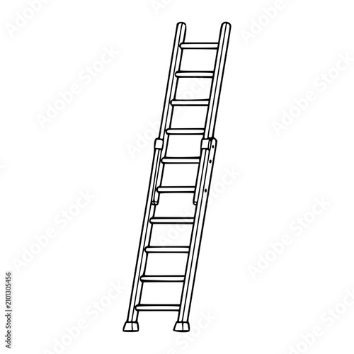 Professional Extension Ladder Vector Icon - Telescopic Stepladder Line Art for Construction, Home Improvement, Safety Equipment, Industrial Tools, Architecture, and Engineering Design