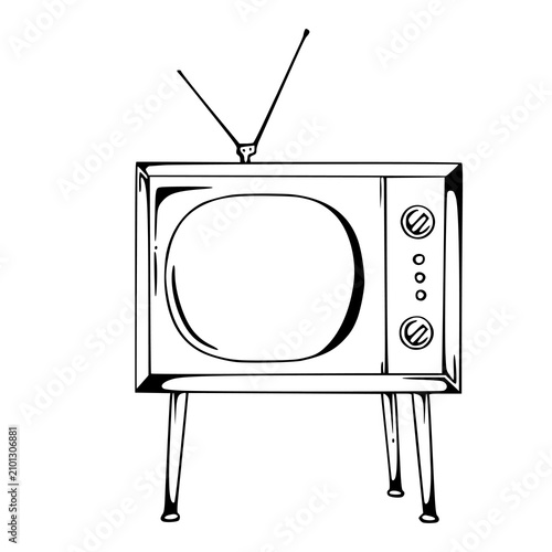 retro television set icon isolated on white background outline vector illustration