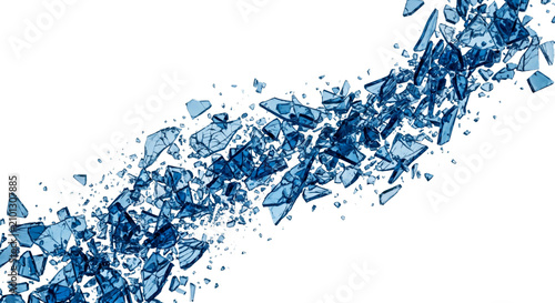 Bild auf Leinwand Abstract explosion of blue glass shards against a white background