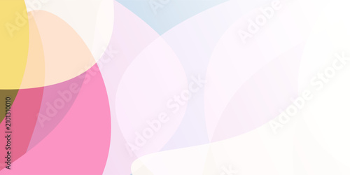Colorful Abstract Background, Overlapping Translucent Round Geometric Shapes – Soft Flowing Curves and Pastel Hues. Colors: Pink, Purple, Yellow, Green, Blue and White