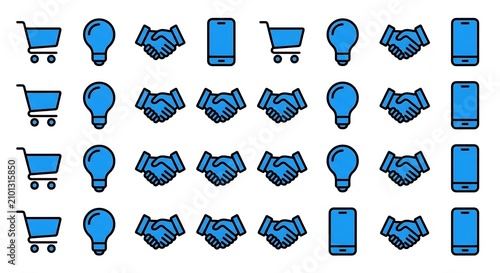 Business and commerce vector icons set for digital marketing