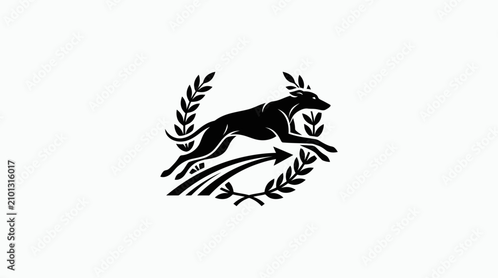 Obraz premium Fast greyhound dog icon with stars and laurels.