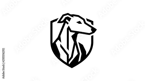 Foto Greyhound head profile inside modern shield frame.