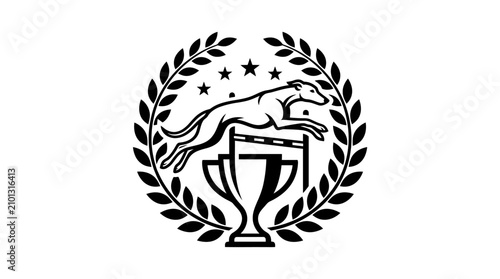 Cuadro en lienzo Greyhound jumping over trophy wreath emblem.