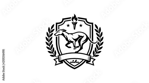 Canvas Print Greyhound mascot crest with torch and wreath.