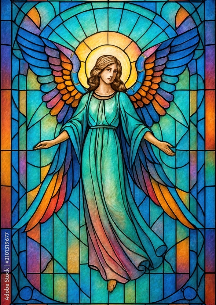 Obraz premium Vibrant angelic stained glass.