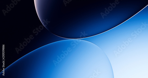 Blue glass spheres create a modern abstract background with shadows